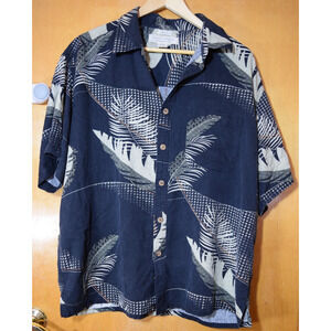 Island Republic Hawaiian Shirt Men’s 2XL Navy Tropical Silk Short Sleeve Coconut